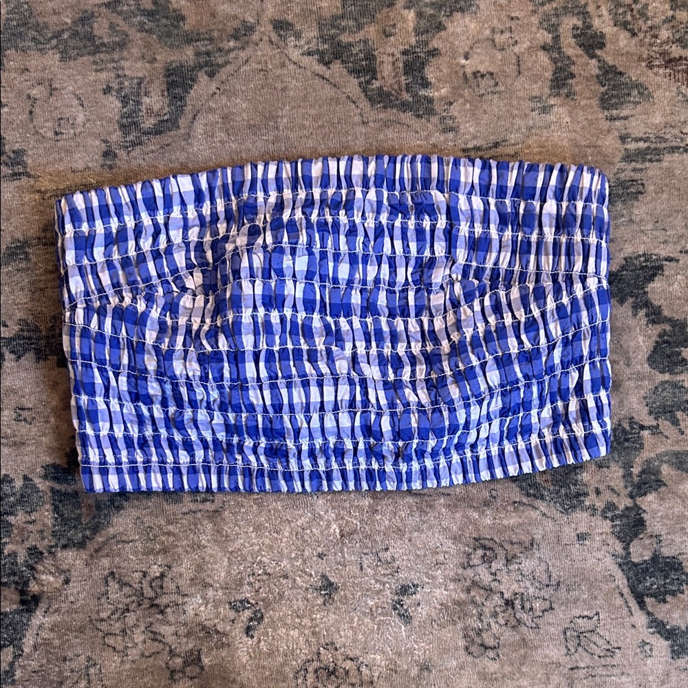 Universal Thread Blue and White Gingham Smocked Tube Top